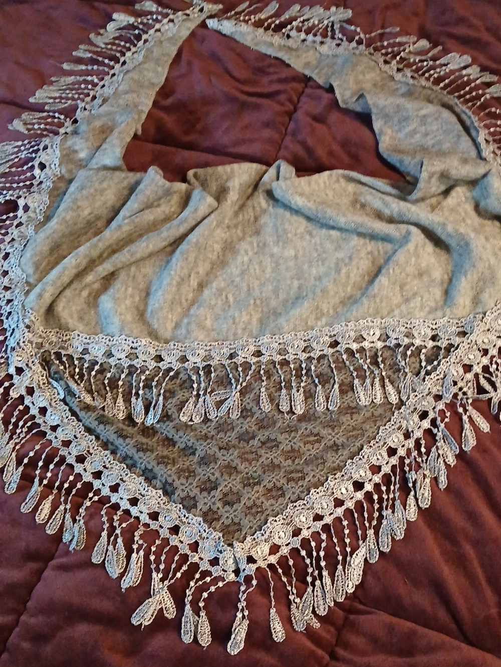 D&B Soft Gray Lace Crochet Hip,Shoulder Or Neck Shawl